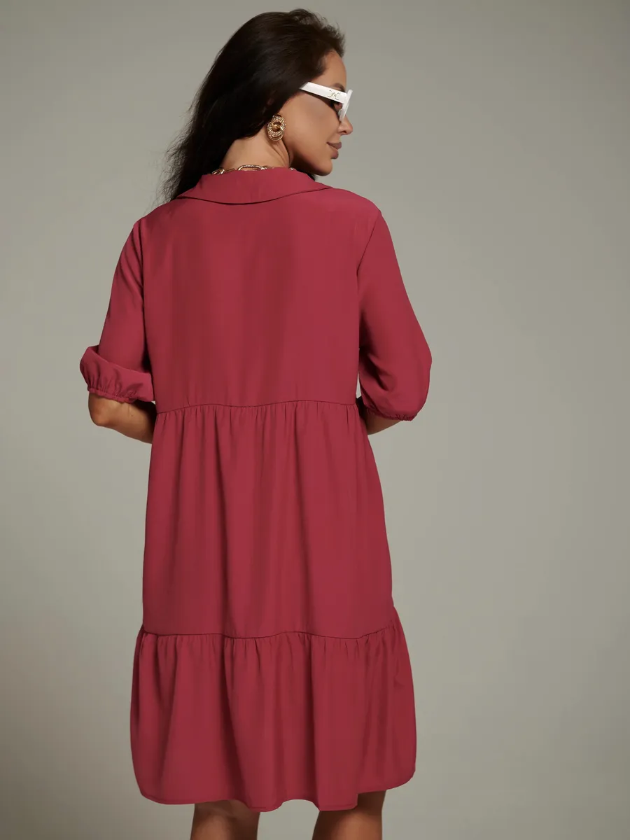 Фуксия платье рубашка летнее ярусное