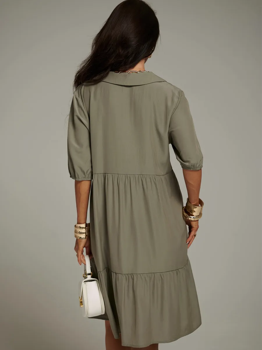 Шалфей меланж платье рубашка летнее ярусное