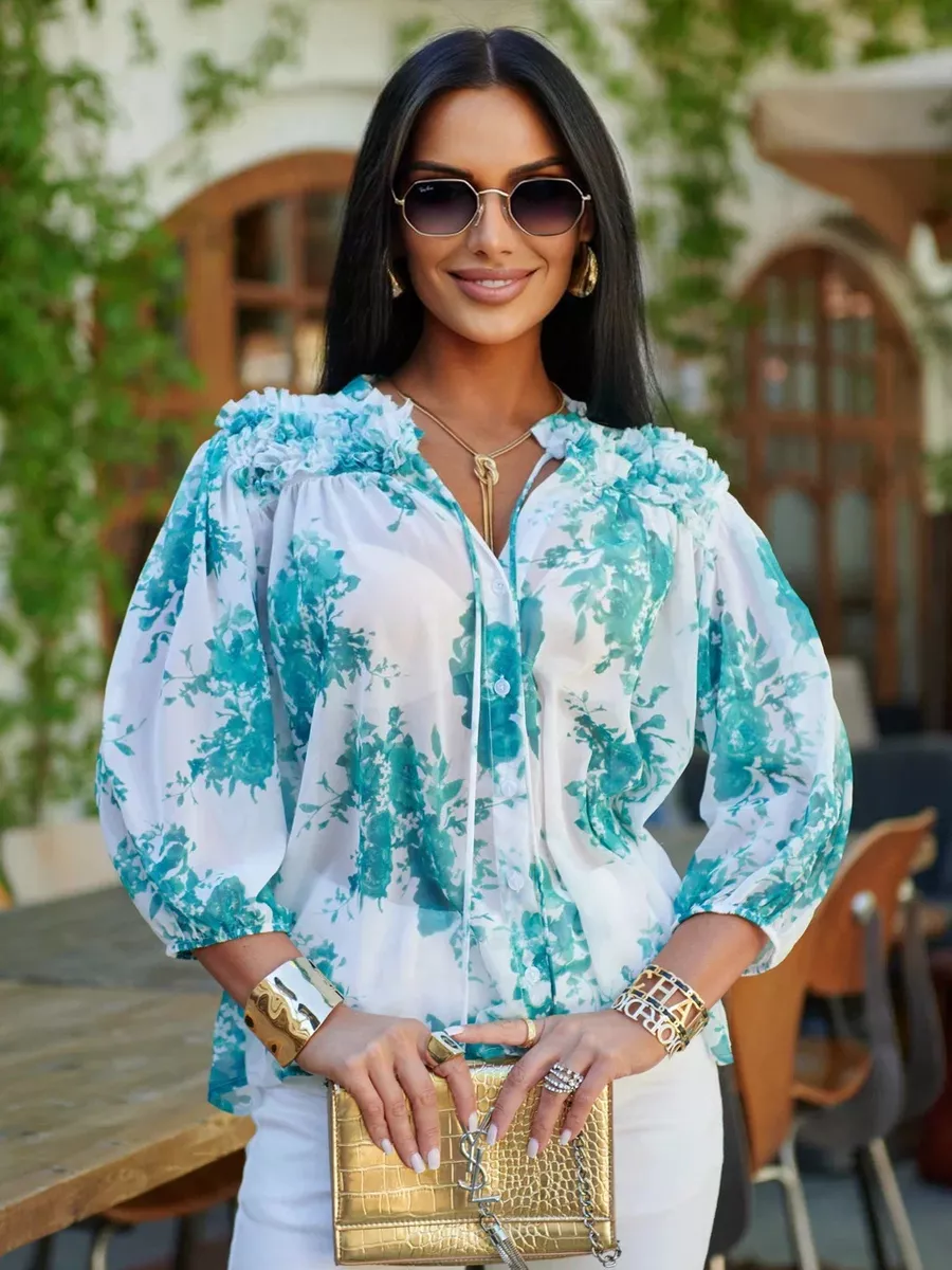 Блузка шифоновая с рюшами на завязках