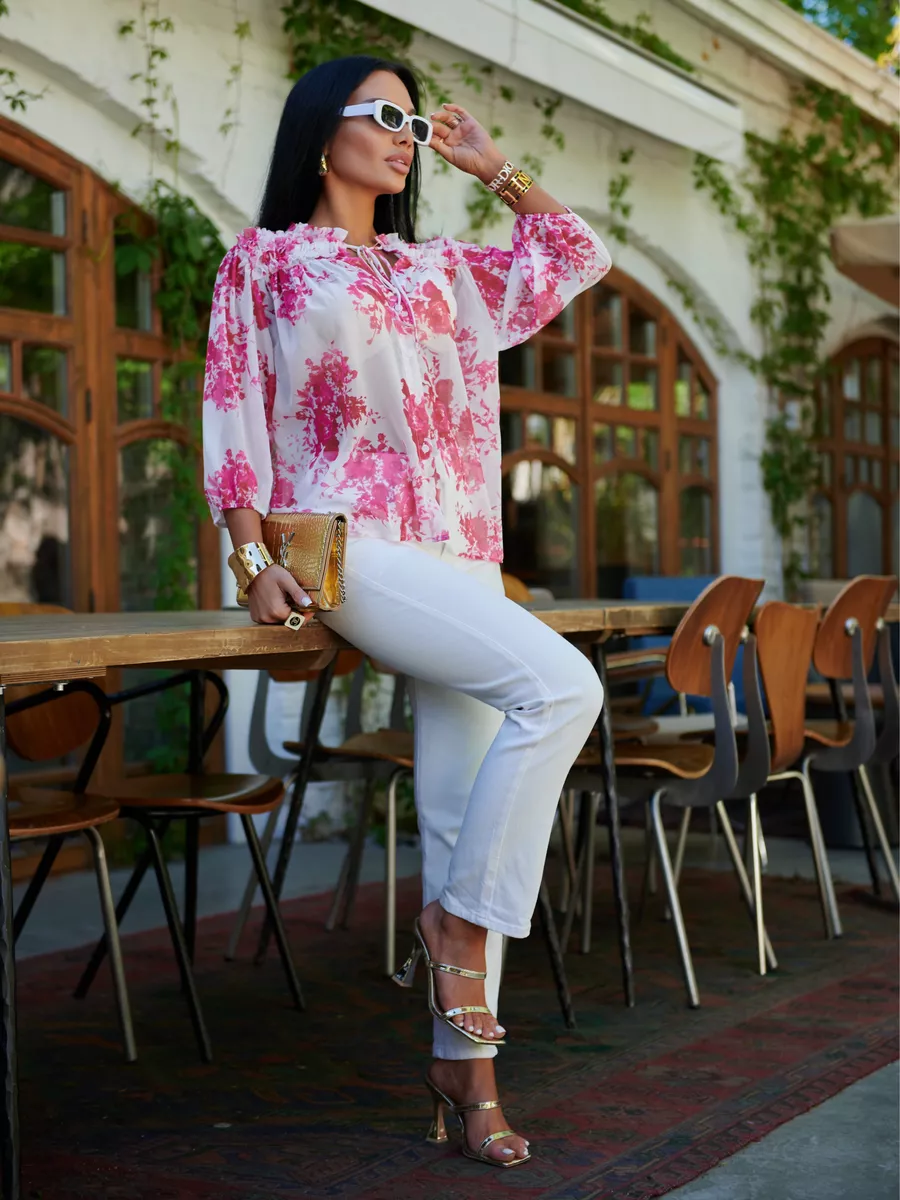 Блузка летняя фуксия шифоновая на завязках