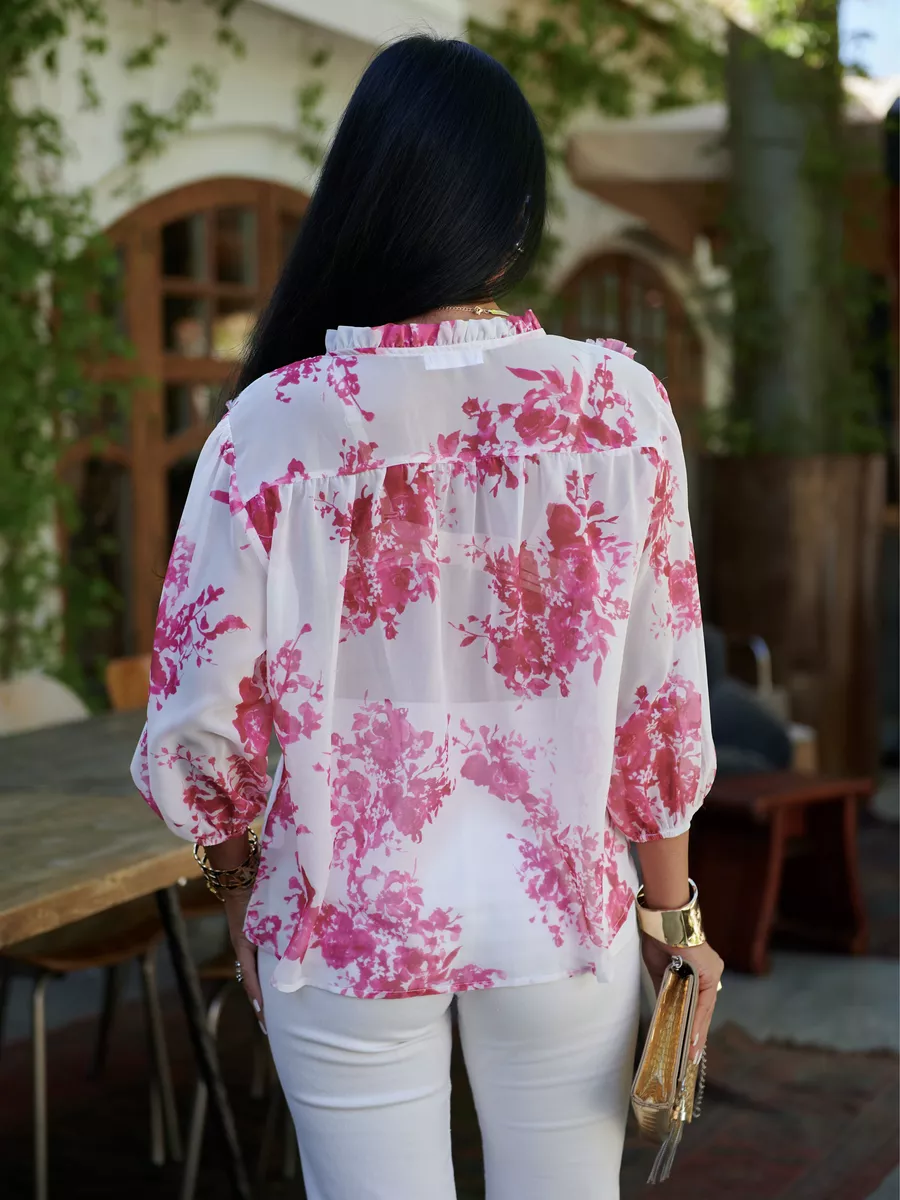 Блузка летняя фуксия шифоновая на завязках