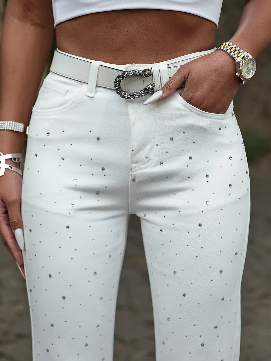 Джинсы прямые укороченные капри со стразами