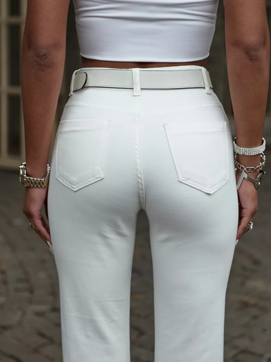 Джинсы прямые укороченные капри со стразами