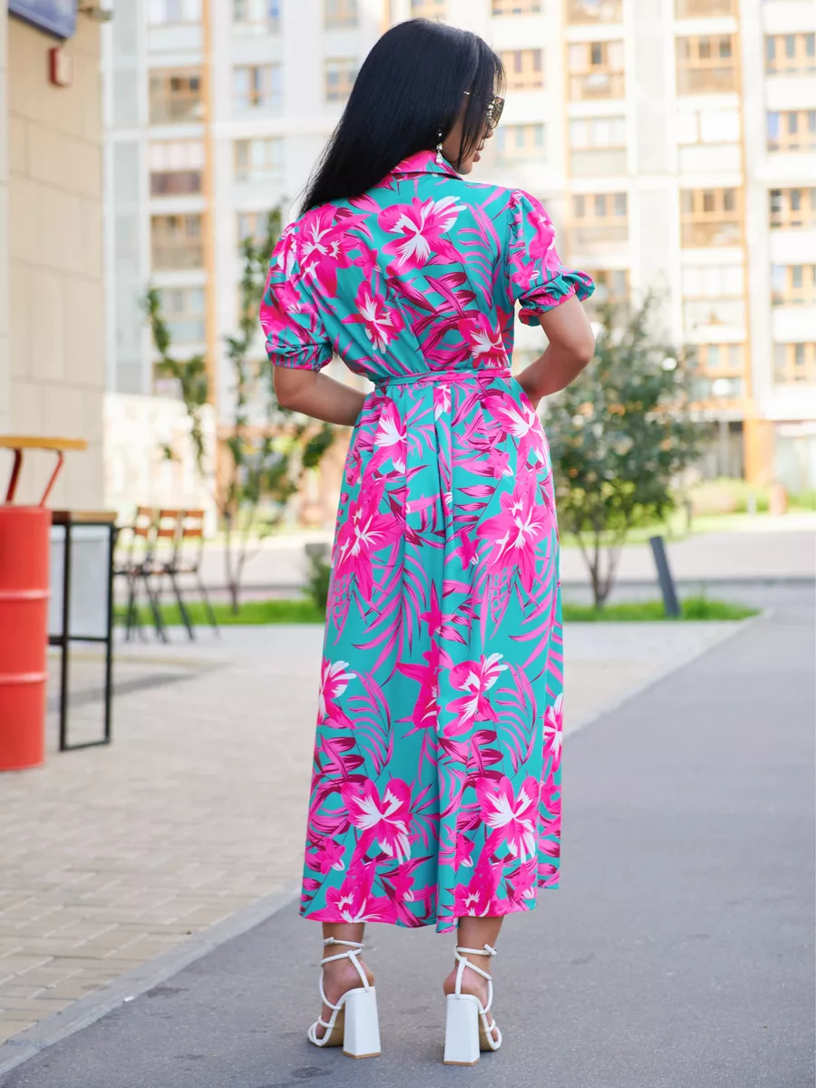 Фуксия платье рубашка летнее с цветочным принтом