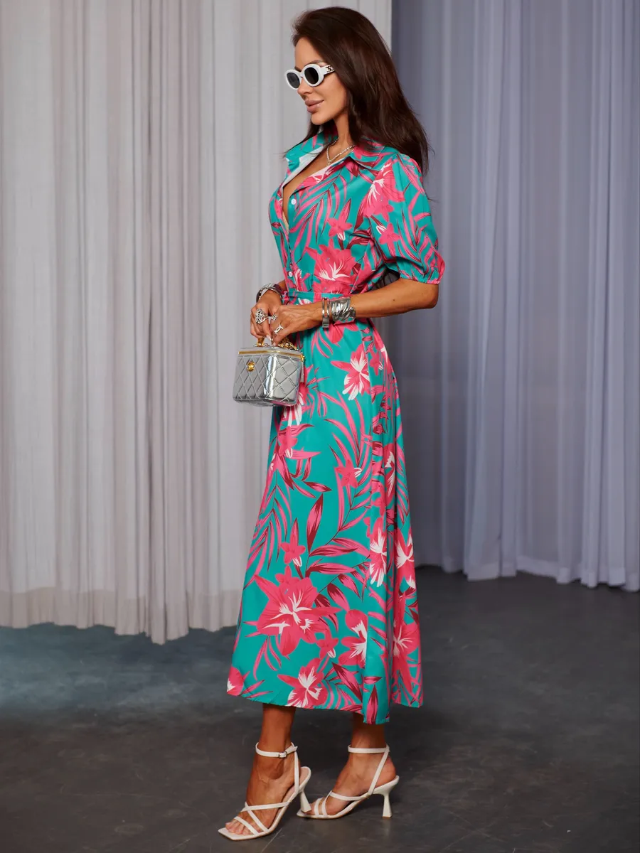 Фуксия платье рубашка летнее с цветочным принтом