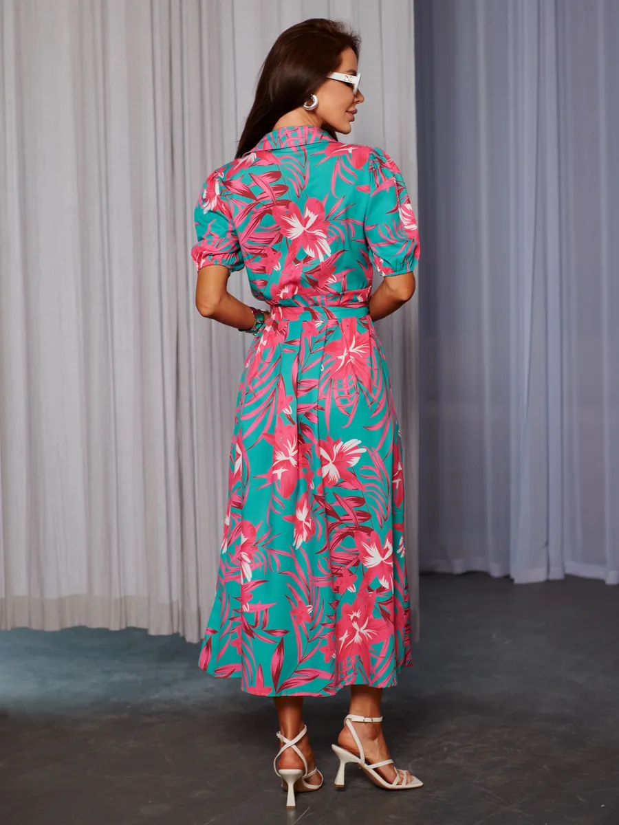 Фуксия платье рубашка летнее с цветочным принтом