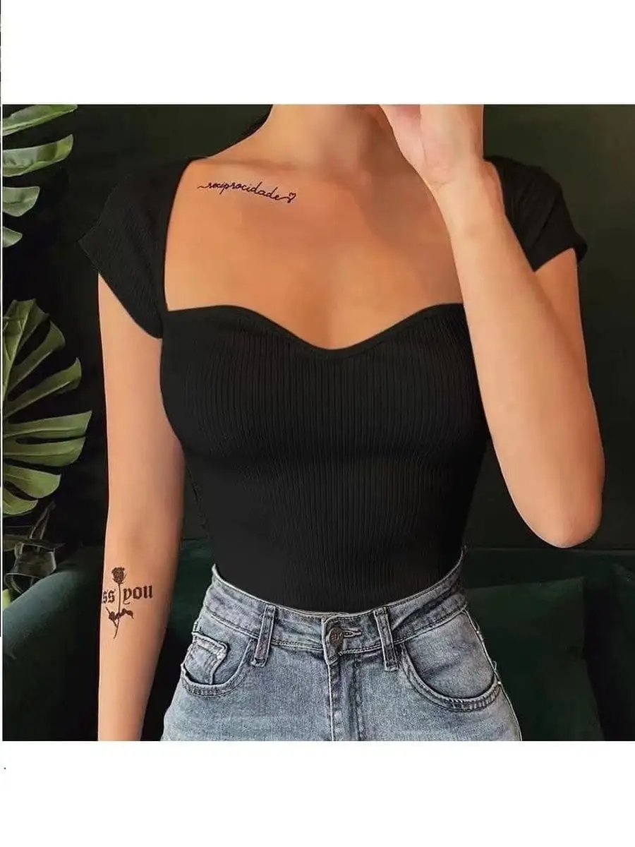 Черная блузка женская с коротким рукавом офисная школьная нарядная