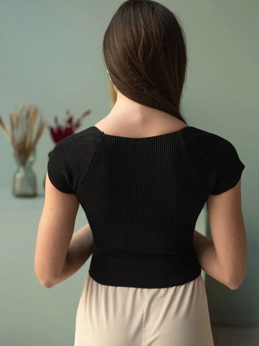 Черная блузка женская с коротким рукавом офисная школьная нарядная