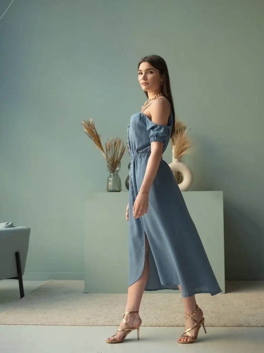 Синее платье летнее нарядное