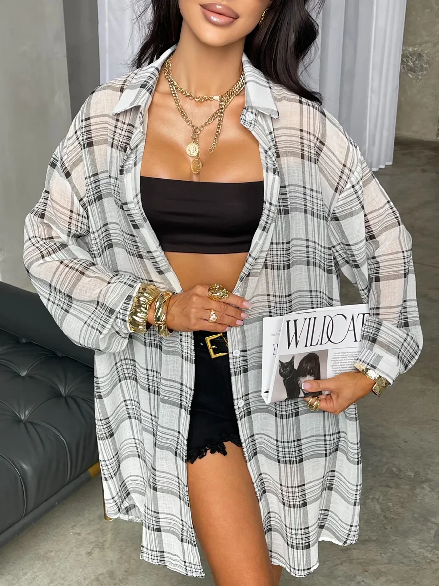 Рубашка оверсайз удлиненная в клетку