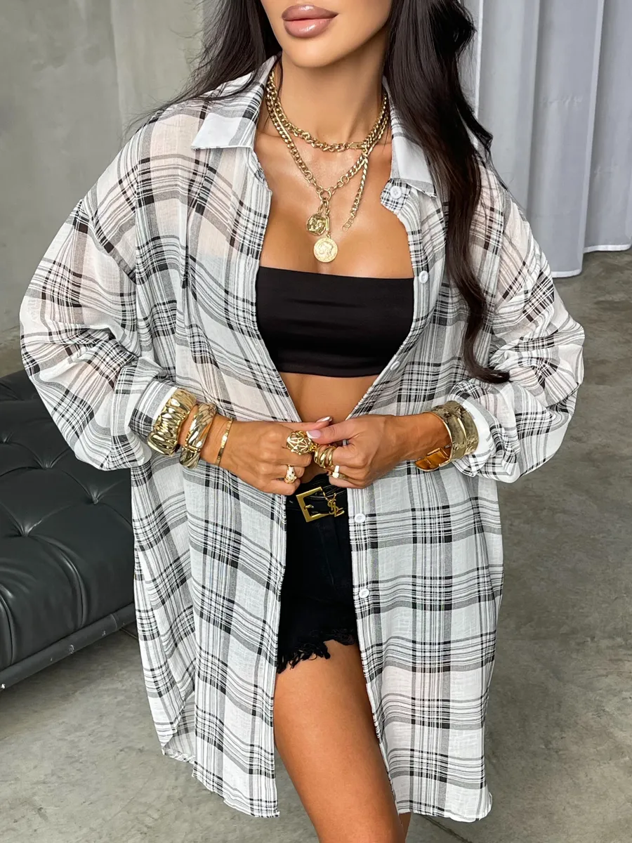 Рубашка оверсайз удлиненная в клетку