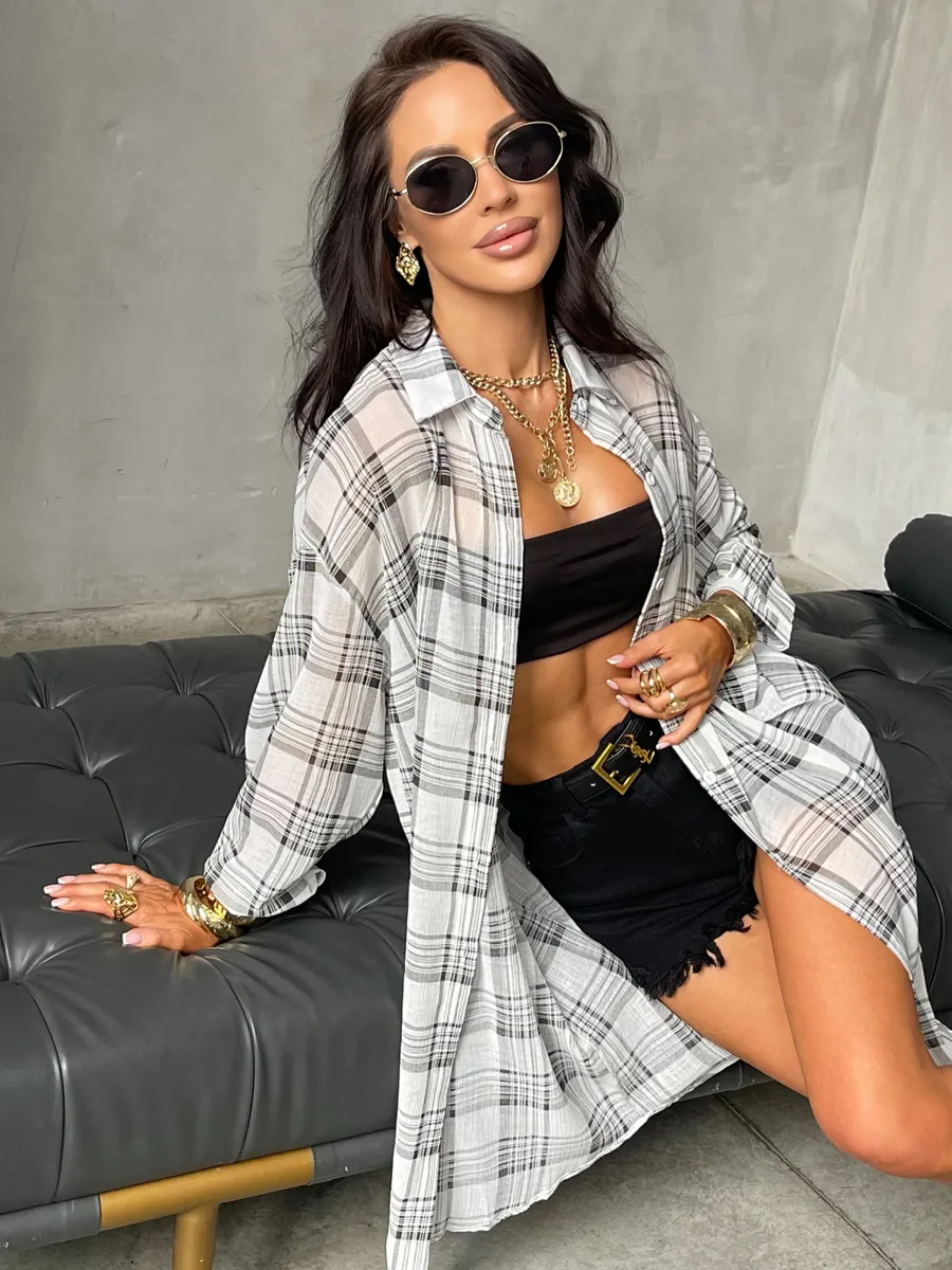 Рубашка оверсайз удлиненная в клетку