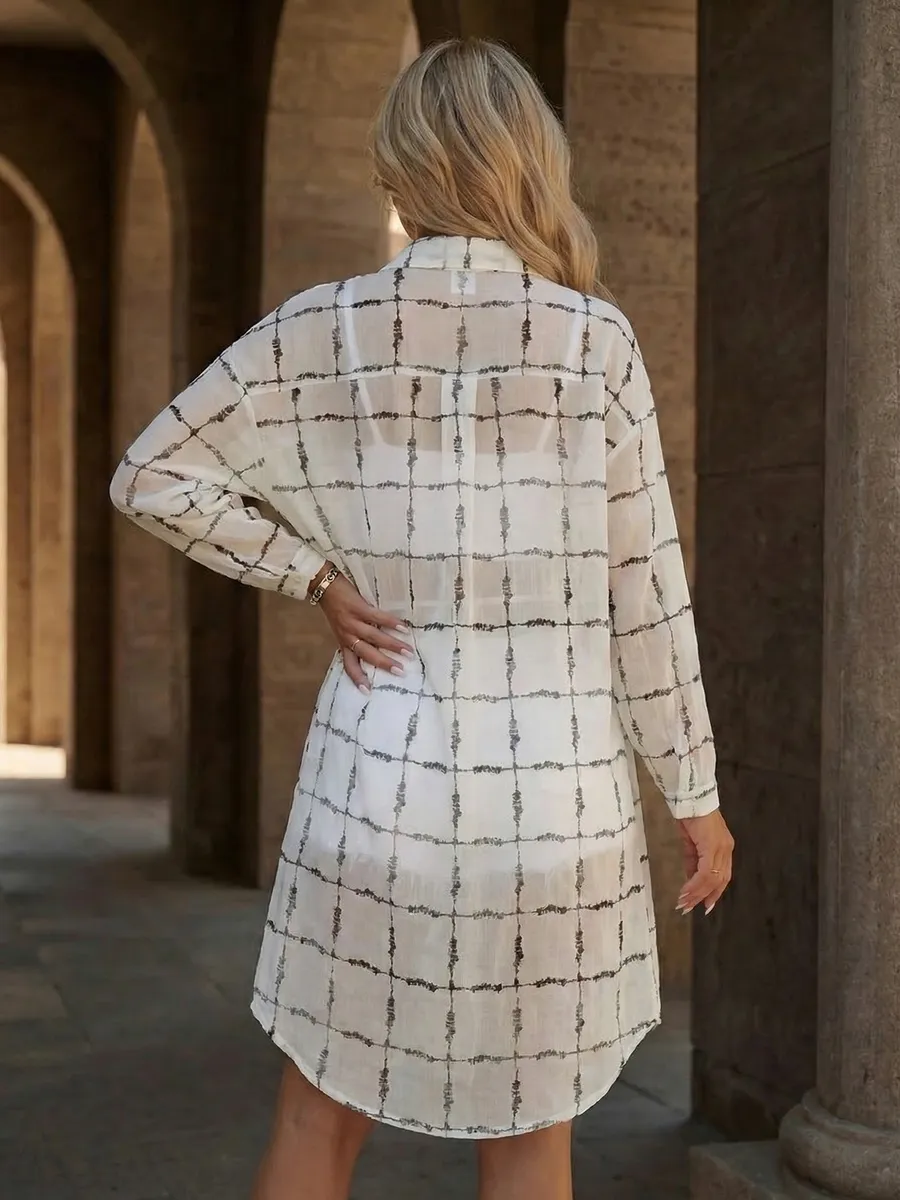 Черная рубашка оверсайз удлиненная в клетку