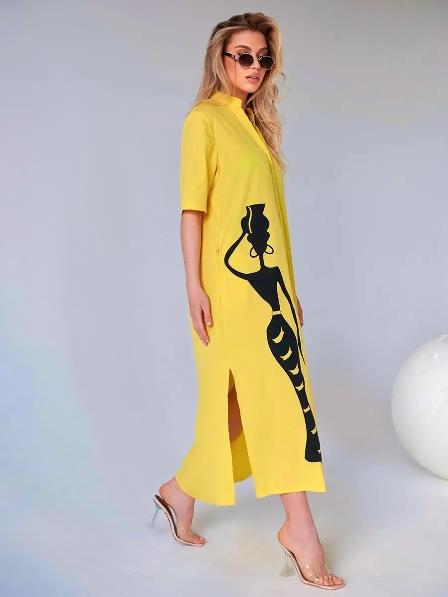 Желтое платье рубашка летнее женское