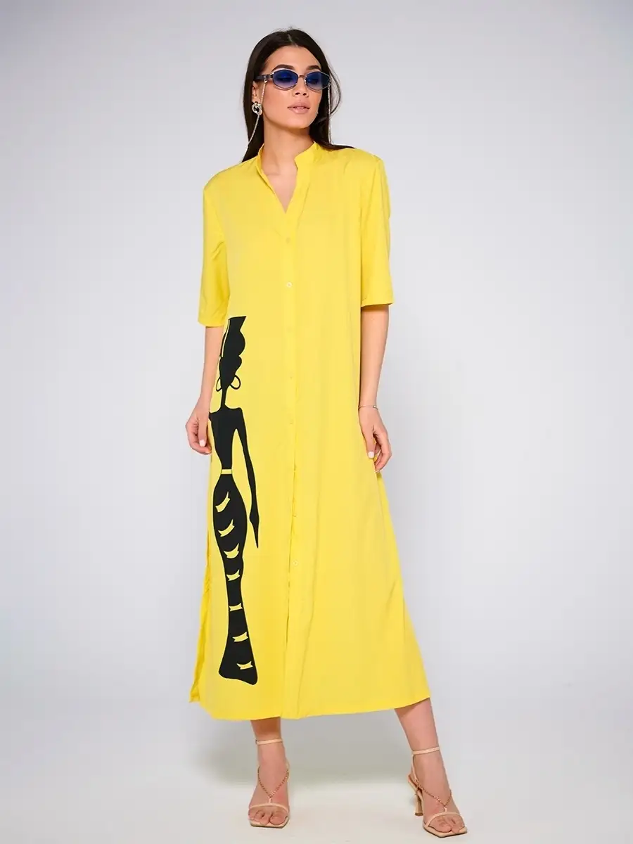 Желтое платье рубашка летнее женское