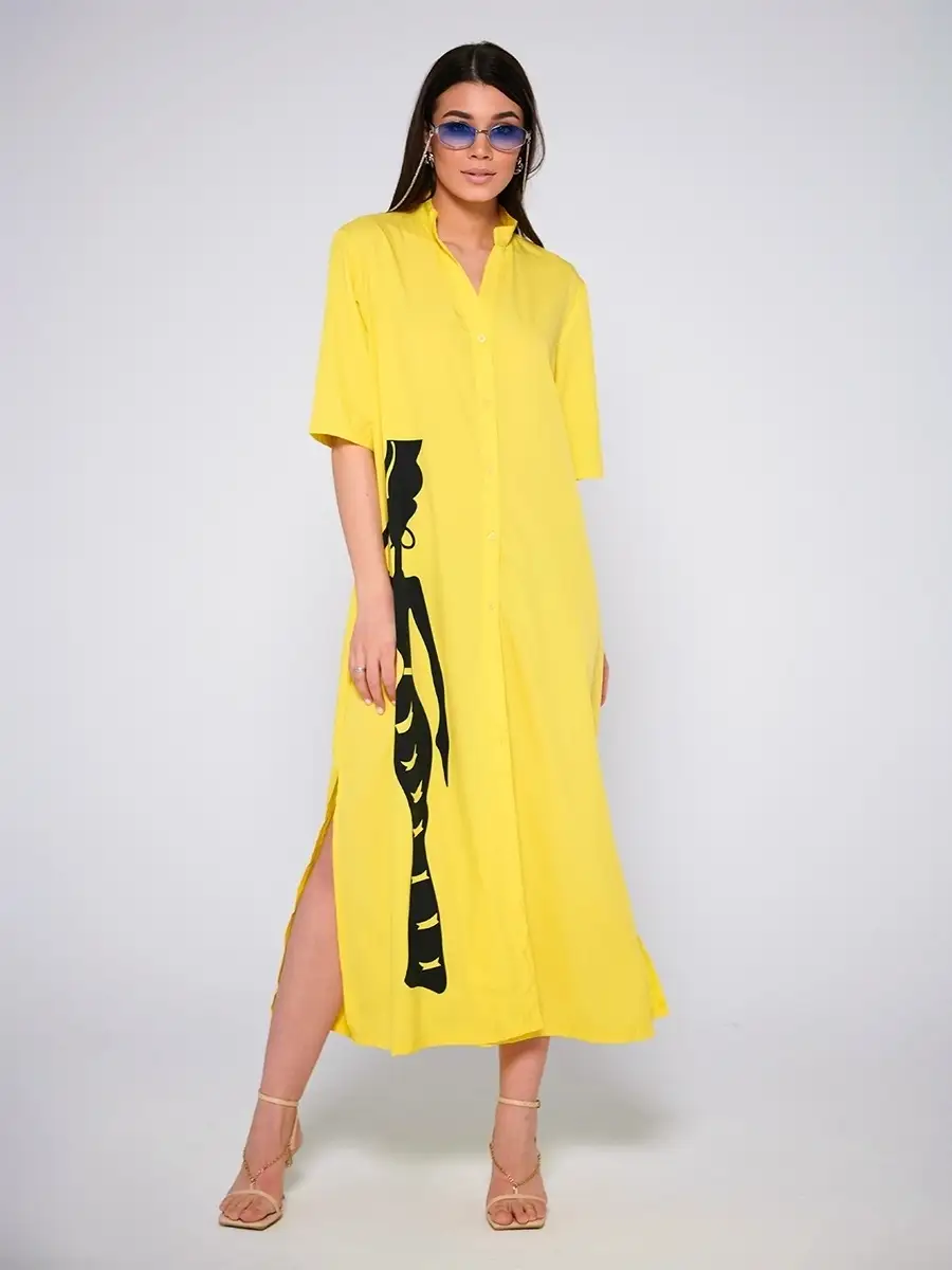 Желтое платье рубашка летнее женское