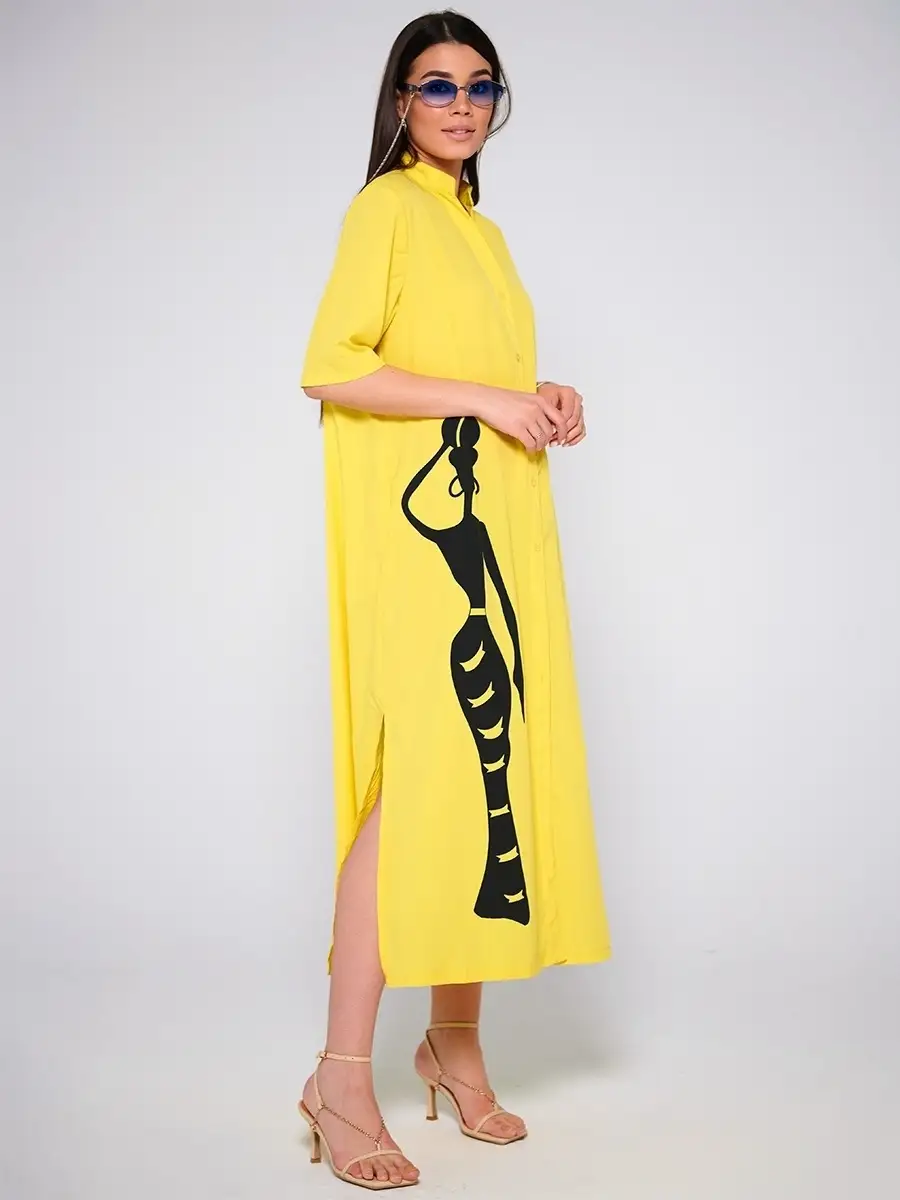Желтое платье рубашка летнее женское