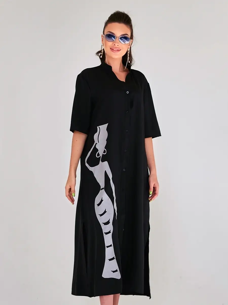 Черное платье рубашка летнее женское