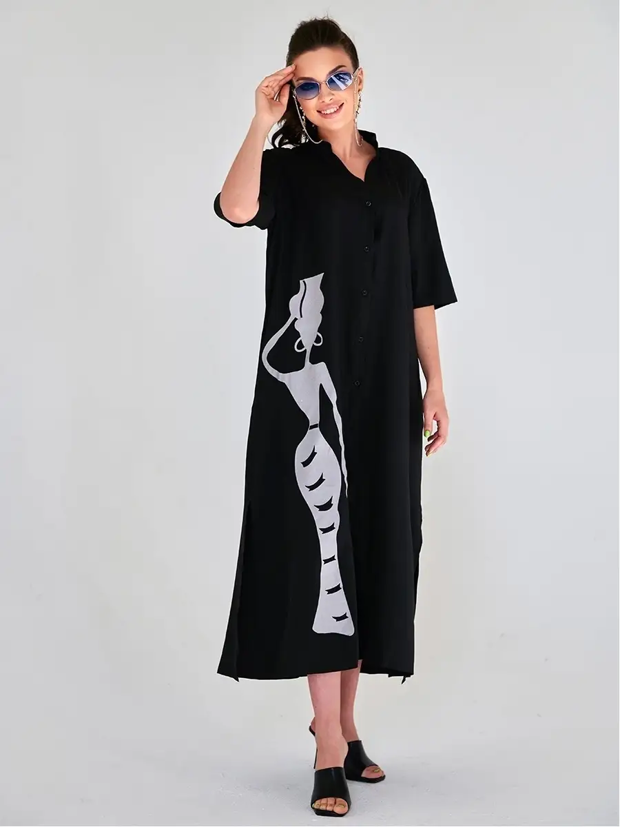 Черное платье рубашка летнее женское
