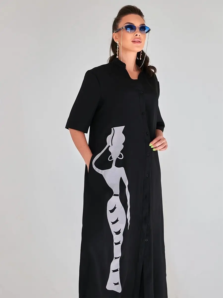 Черное платье рубашка летнее женское