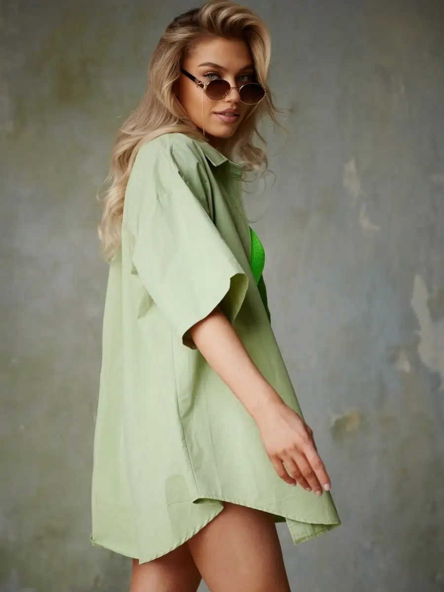 Хаки рубашка оверсайз удлиненная