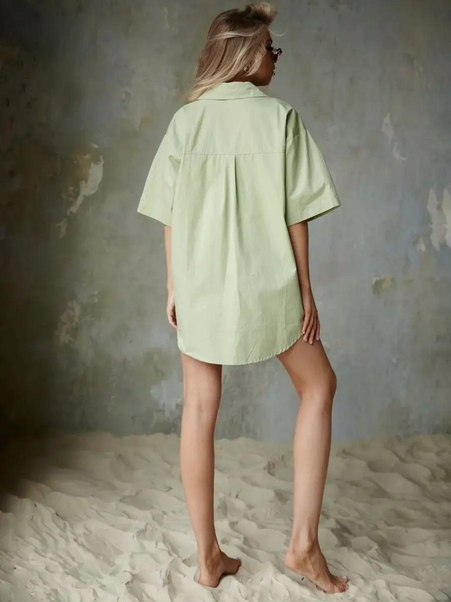 Хаки рубашка оверсайз удлиненная