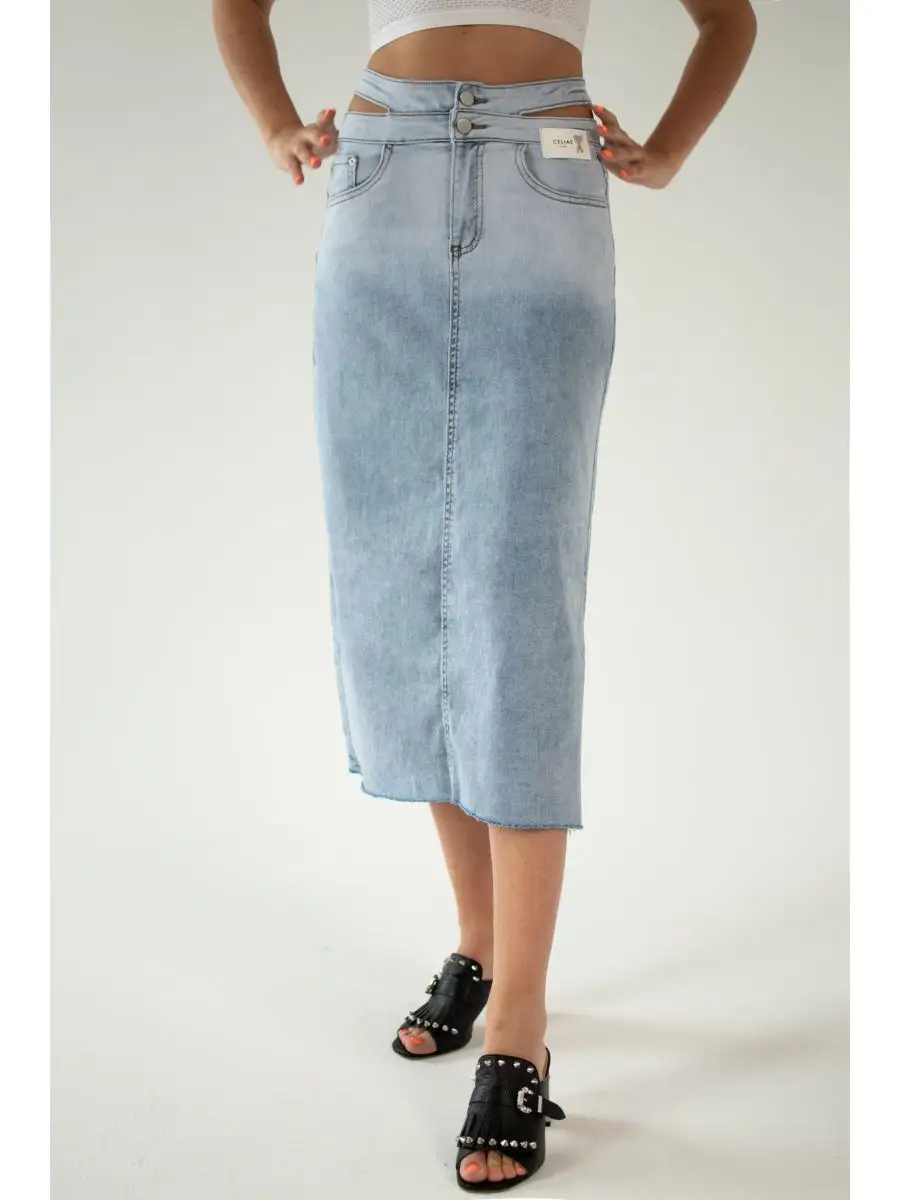 Голубино-синяя юбка джинсовая женская деним юбка
