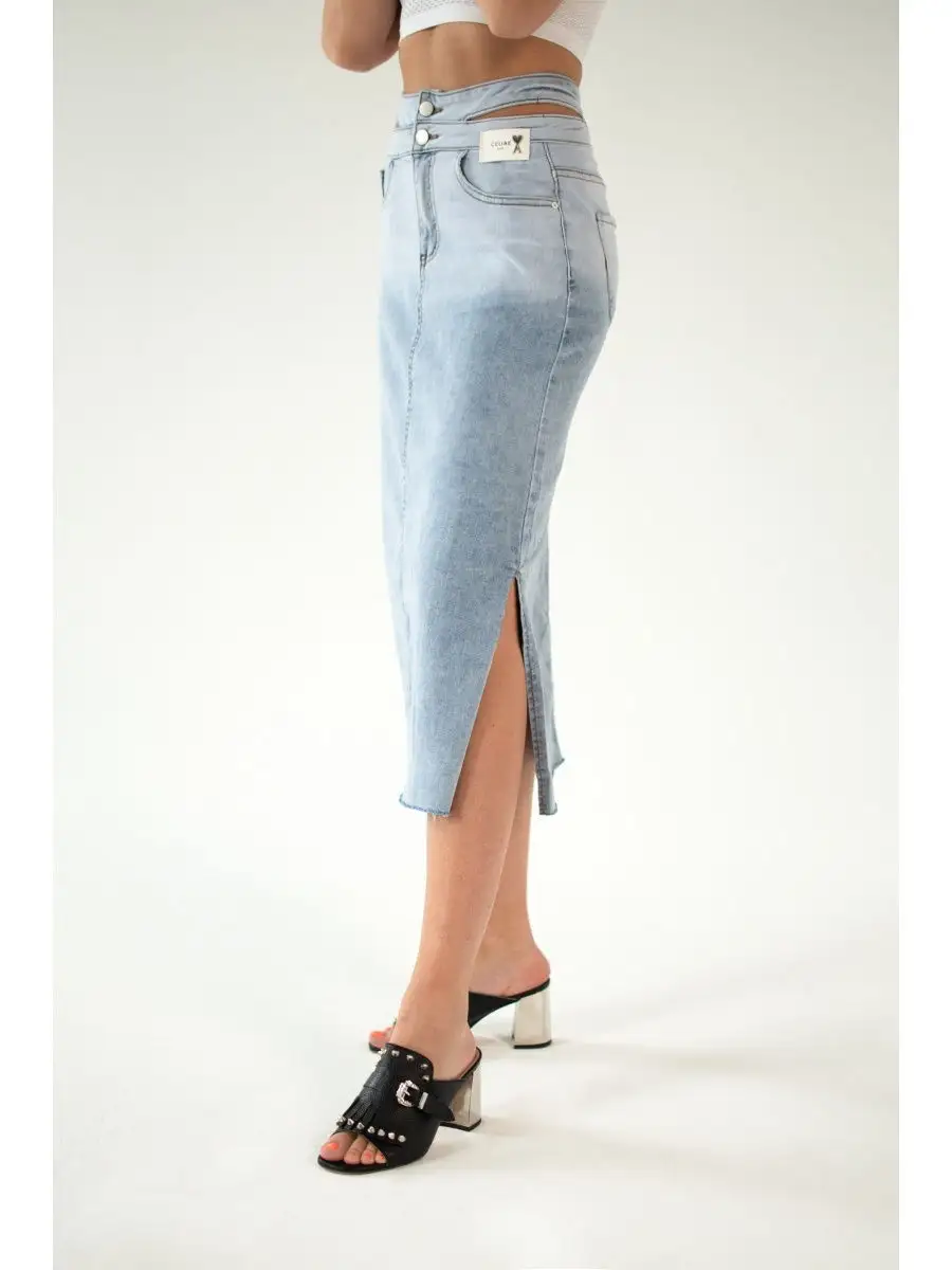 Голубино-синяя юбка джинсовая женская деним юбка