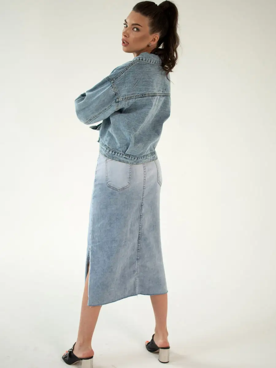 Голубино-синяя юбка джинсовая женская деним юбка