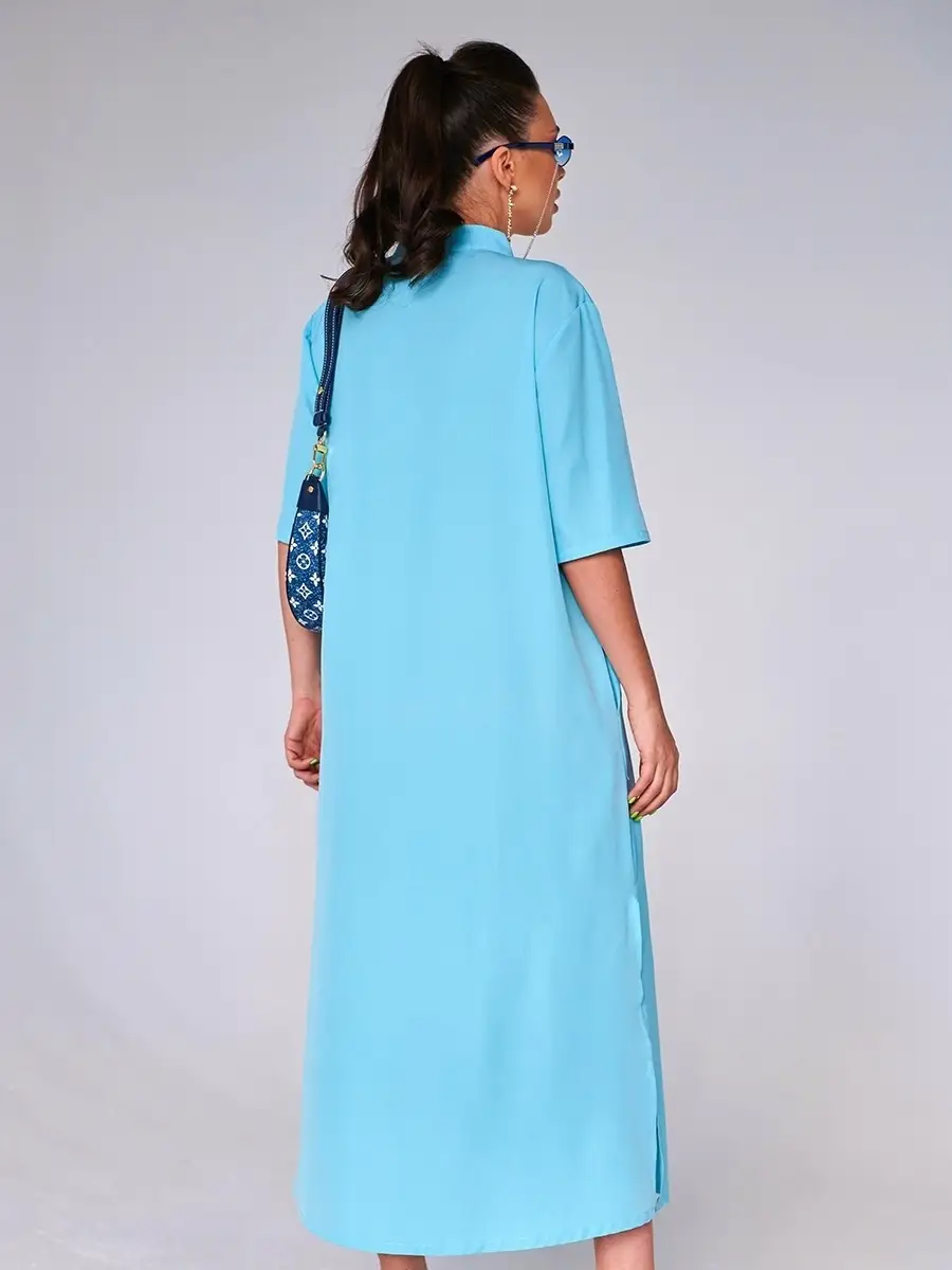 Голубое платье рубашка летнее женское