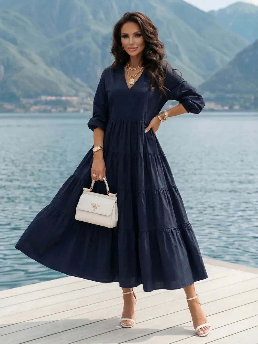 Темно-синее платье длинное больших размеров