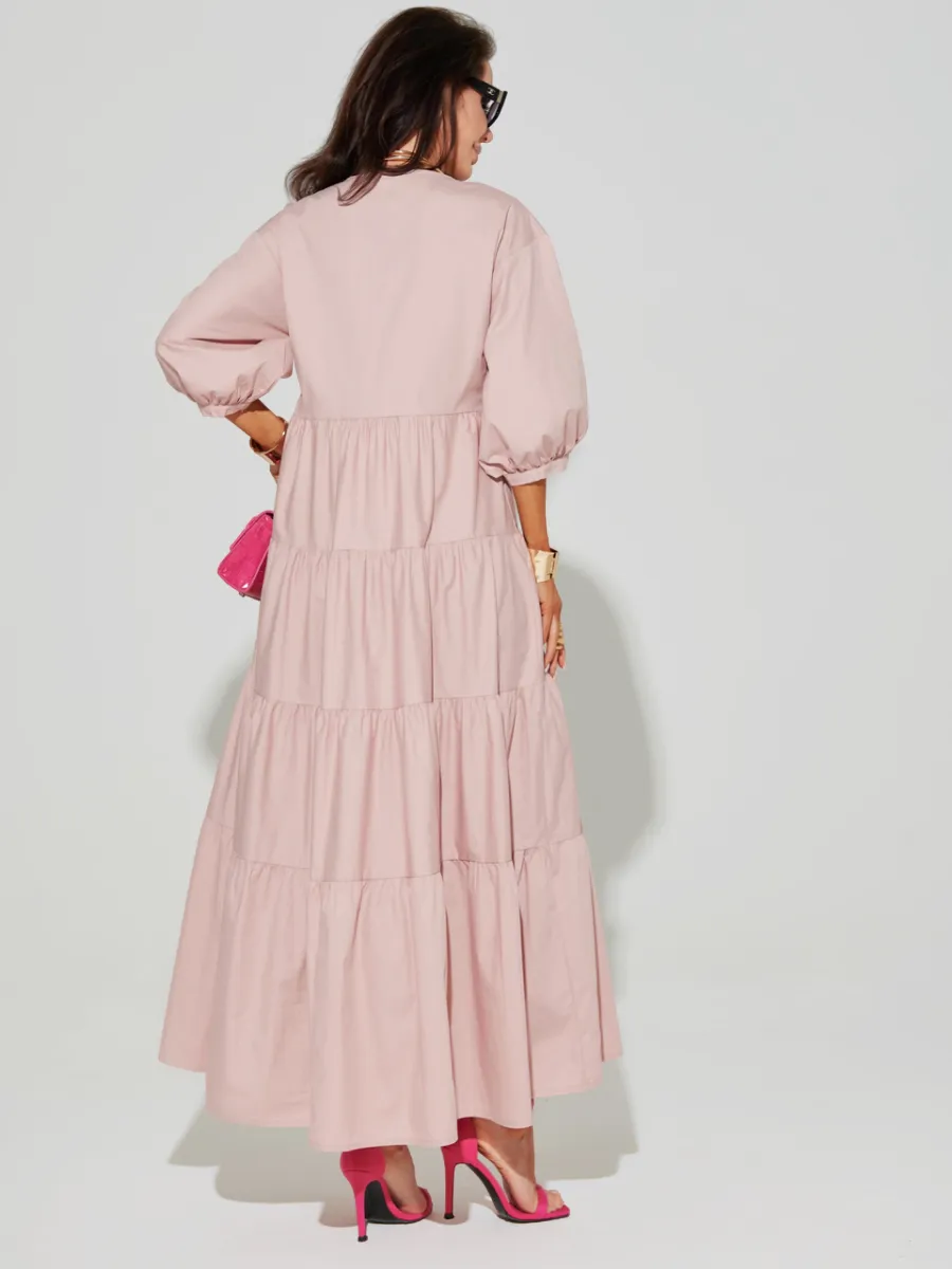 Пудровое платье длинное больших размеров