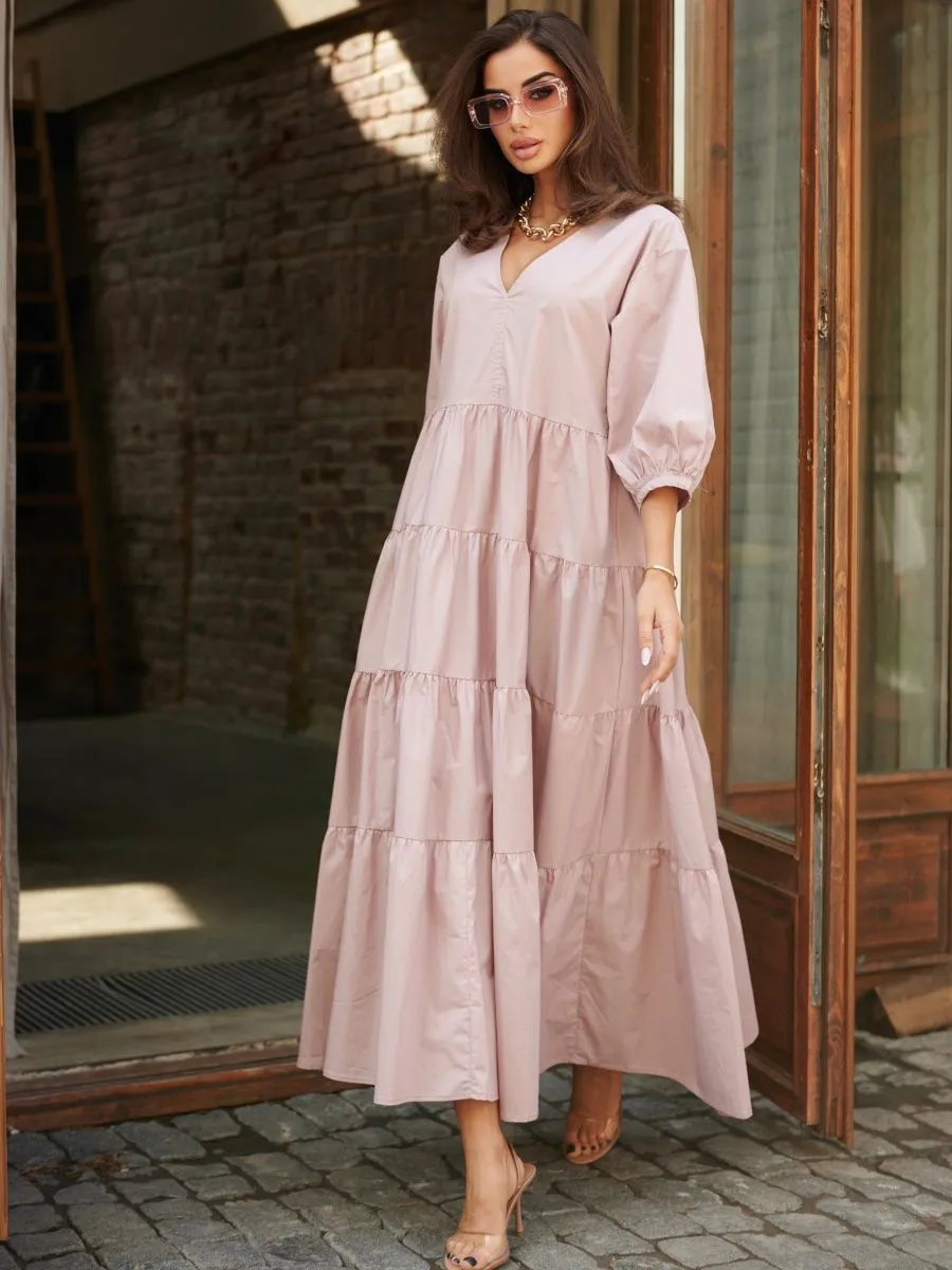 Пудровое платье длинное больших размеров