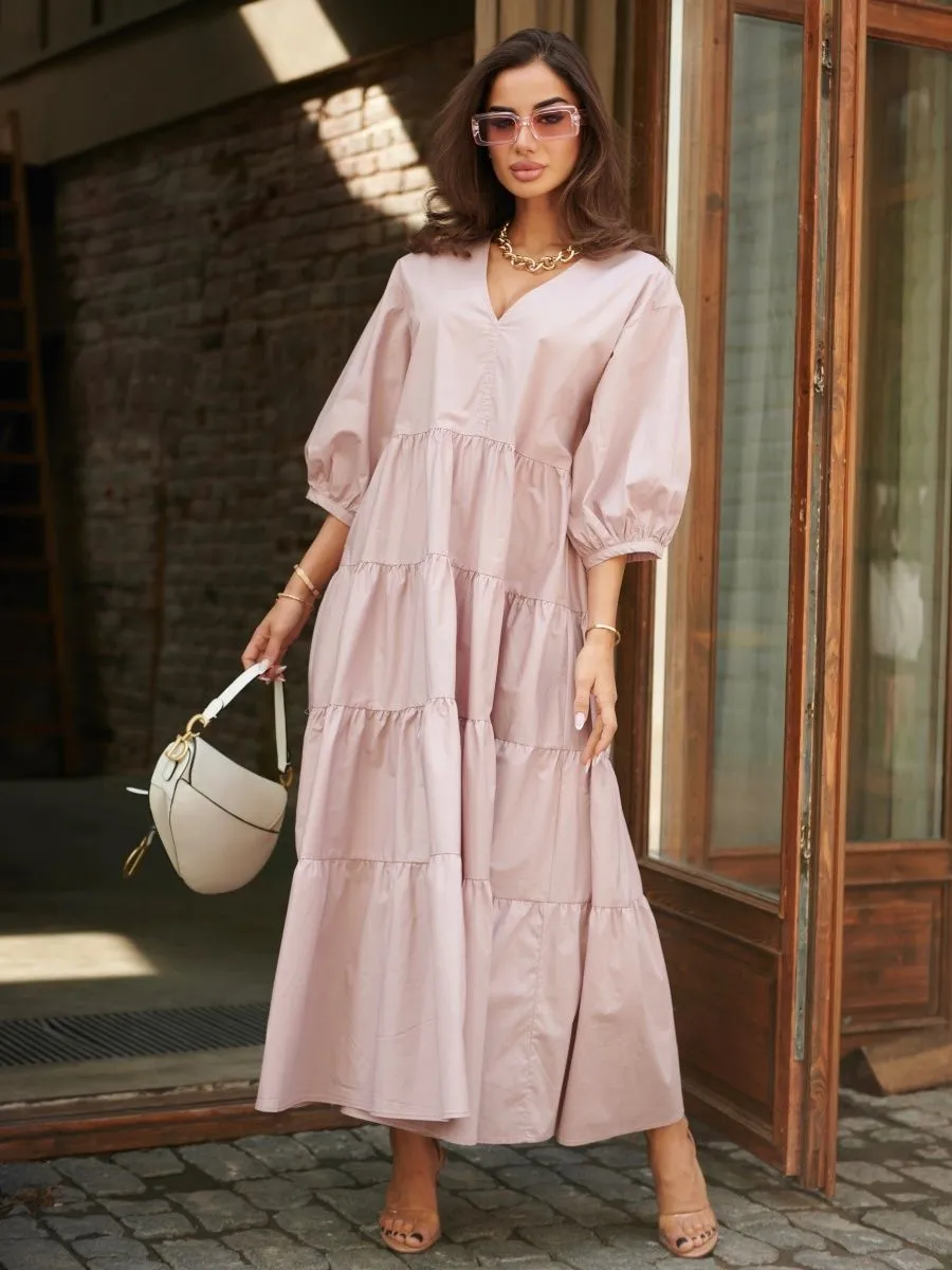 Пудровое платье длинное больших размеров