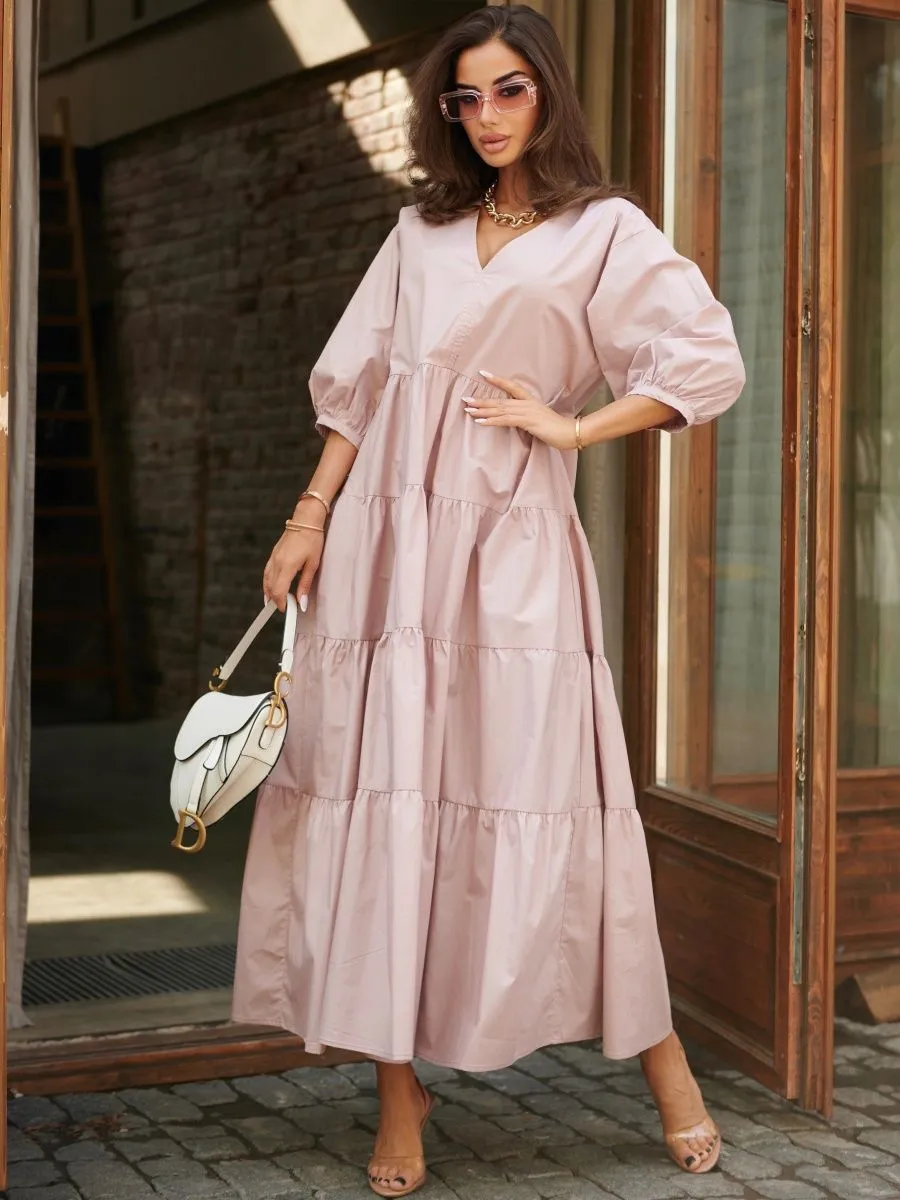 Пудровое платье длинное больших размеров