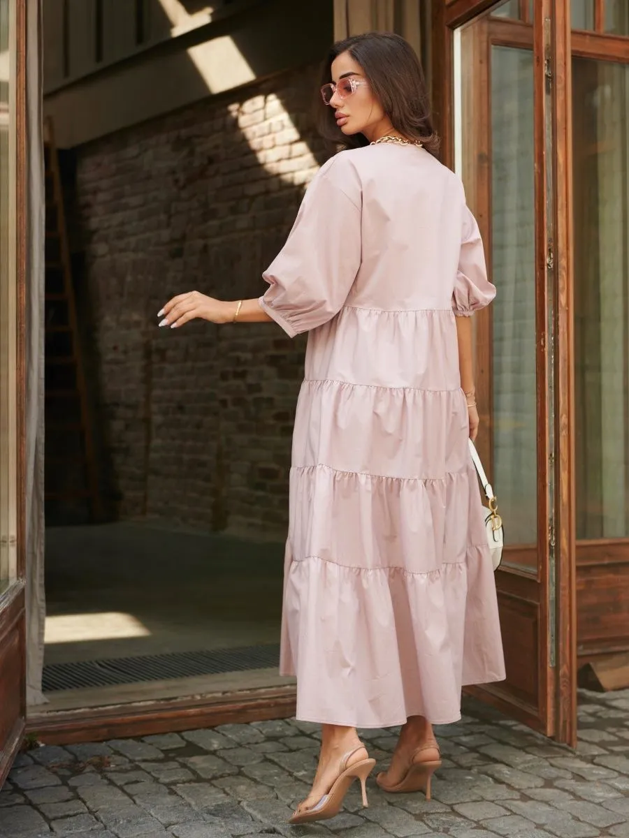 Пудровое платье длинное больших размеров