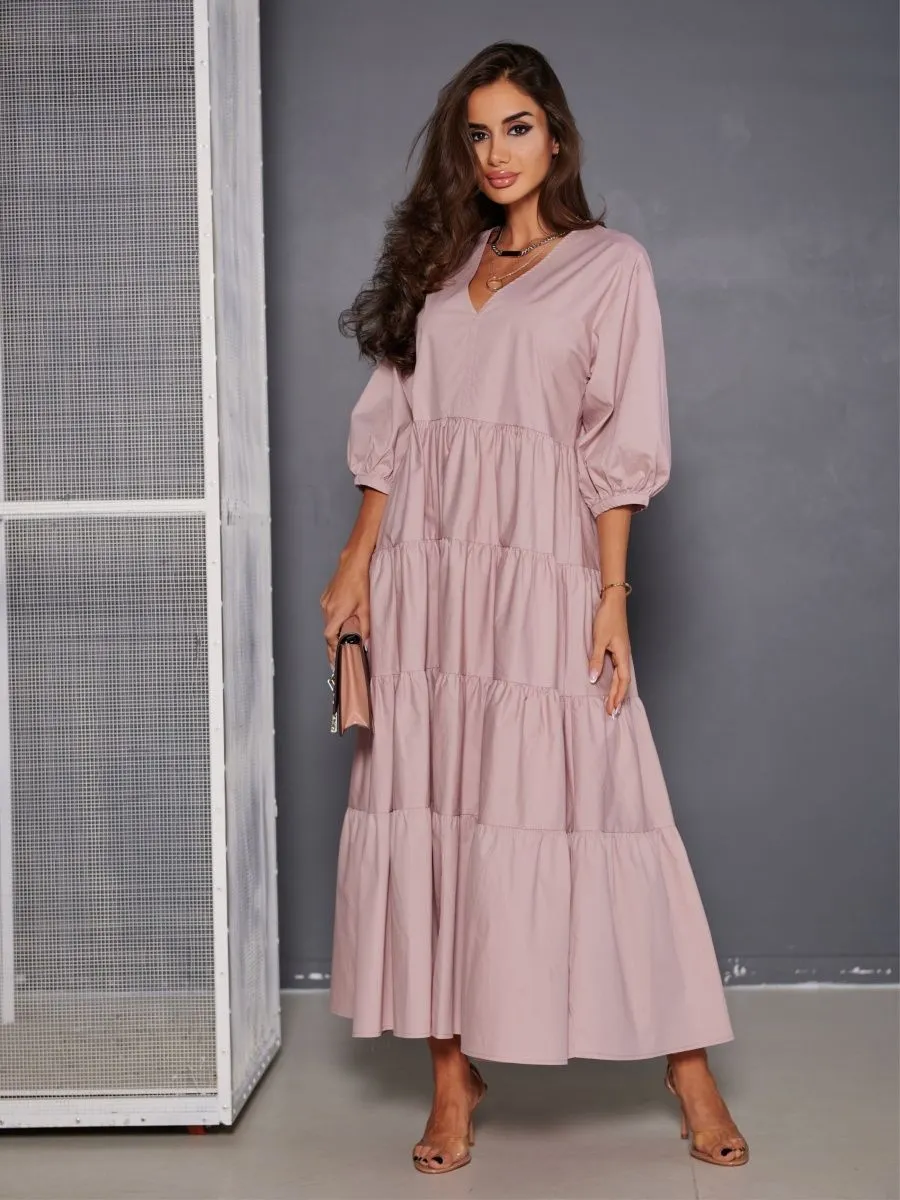 Пудровое платье длинное больших размеров