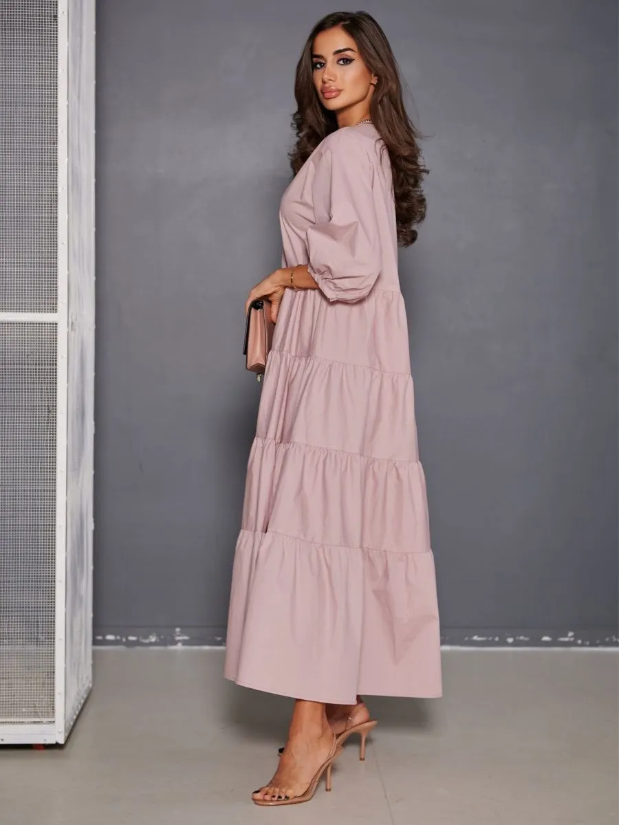 Пудровое платье длинное больших размеров