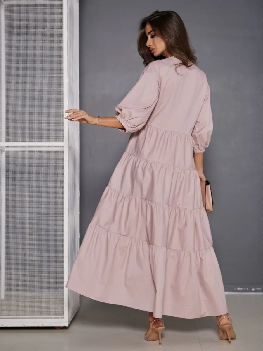 Пудровое платье длинное больших размеров