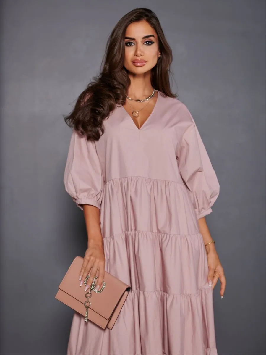 Пудровое платье длинное больших размеров