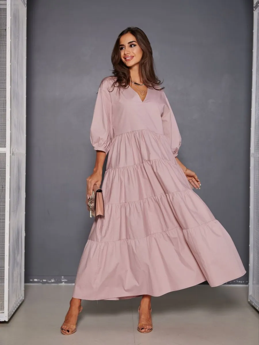 Пудровое платье длинное больших размеров