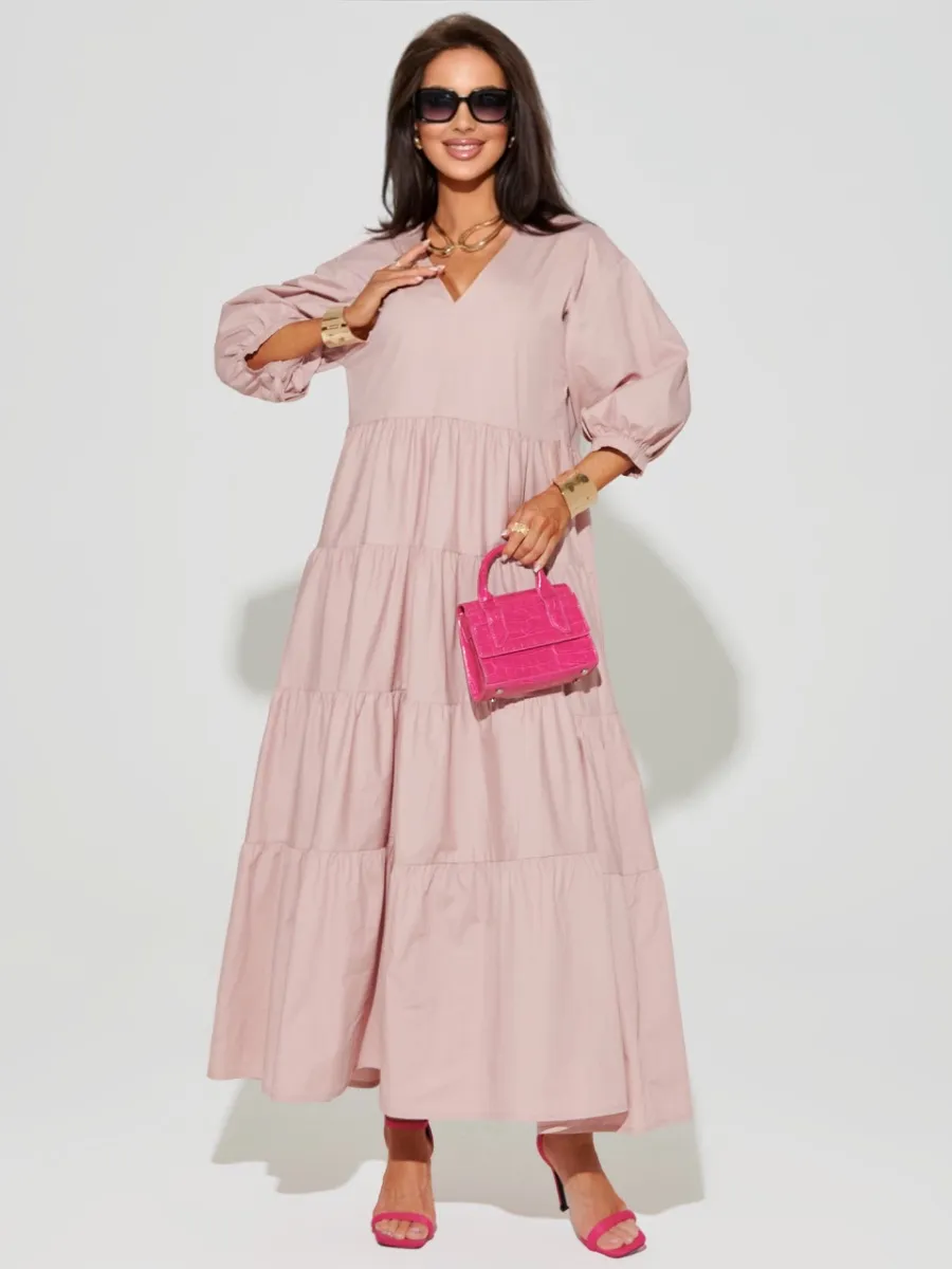 Пудровое платье длинное больших размеров