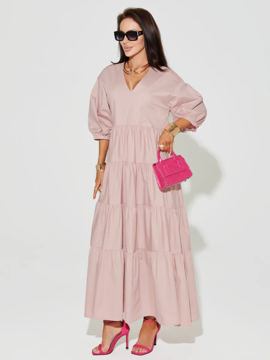 Пудровое платье длинное больших размеров