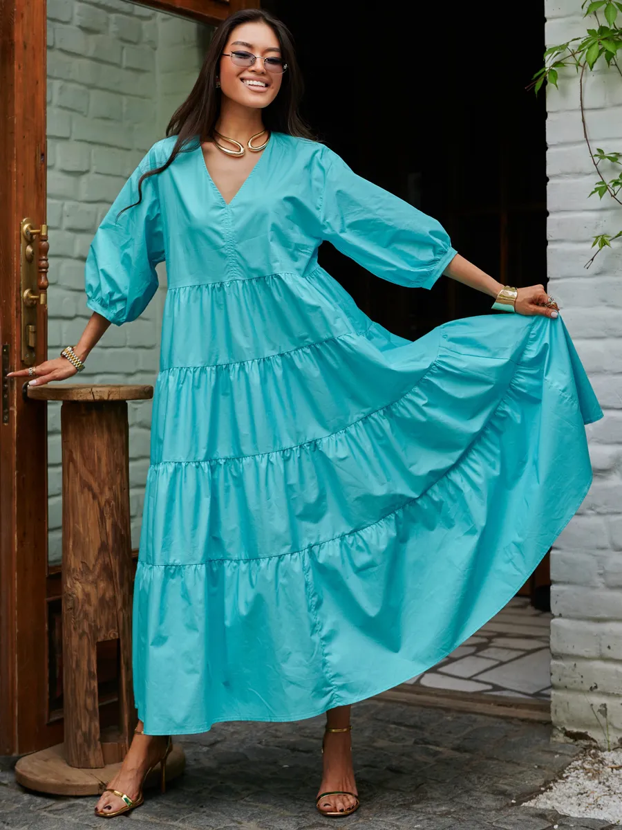 Голубое платье длинное больших размеров