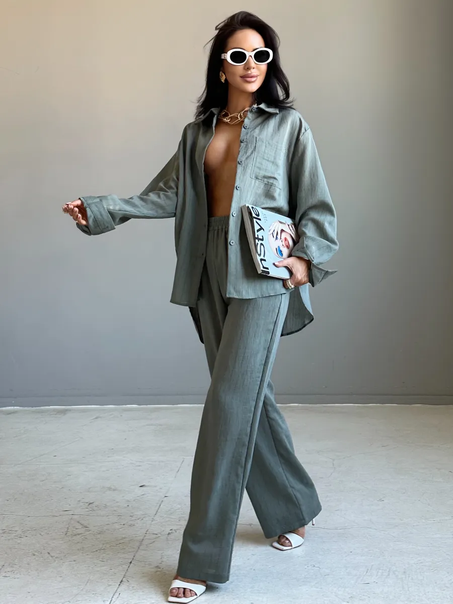 Хаки костюм брючный летний