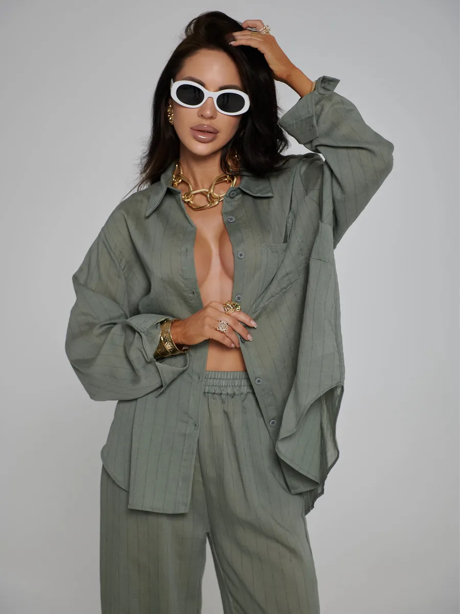 Хаки костюм брючный летний