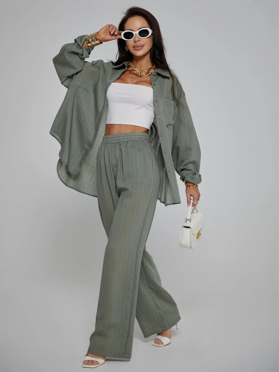 Хаки костюм брючный летний