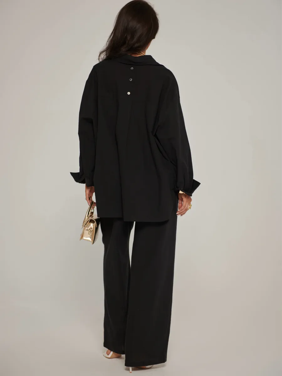 Черный костюм брючный летний