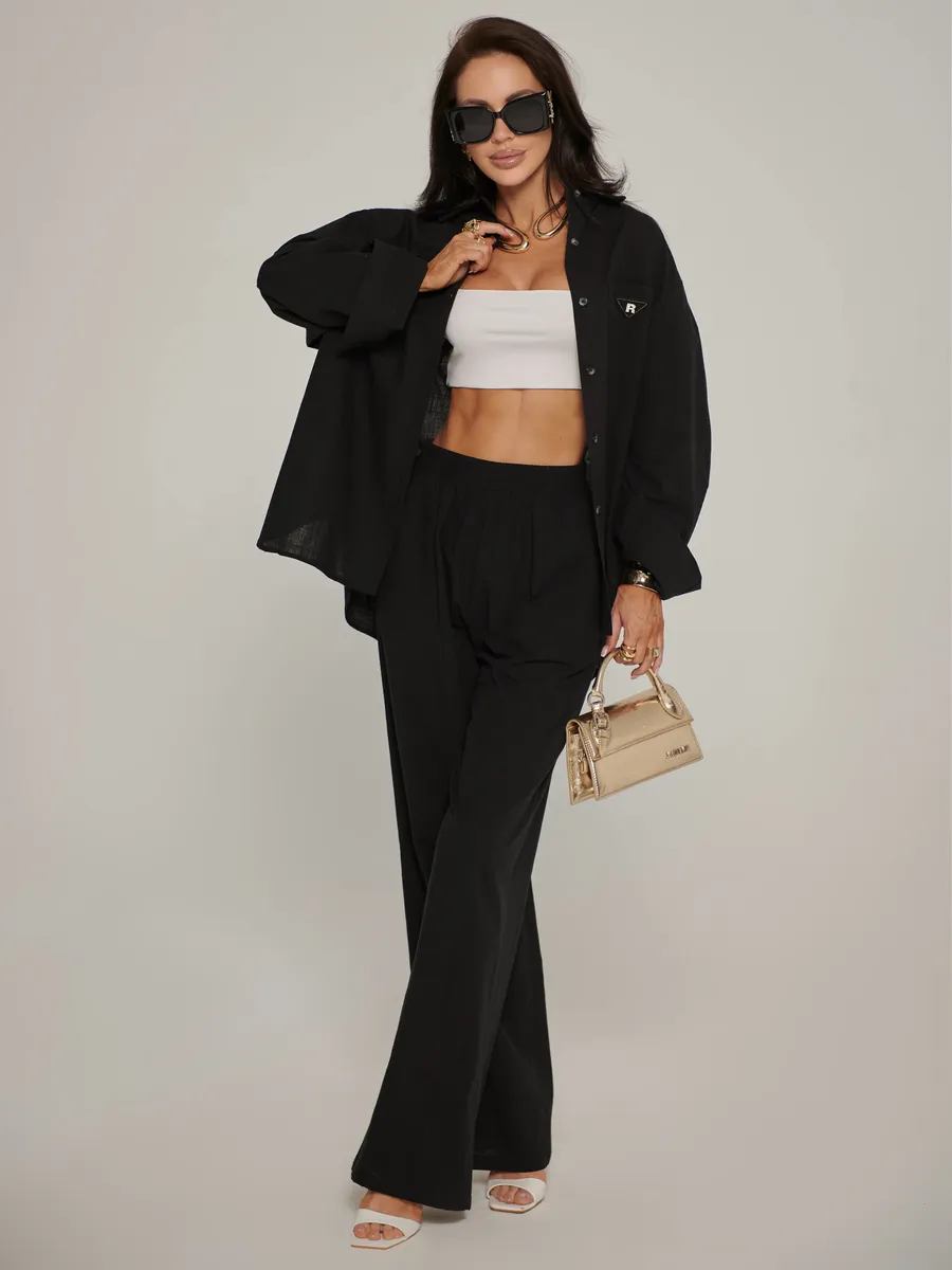 Черный костюм брючный летний