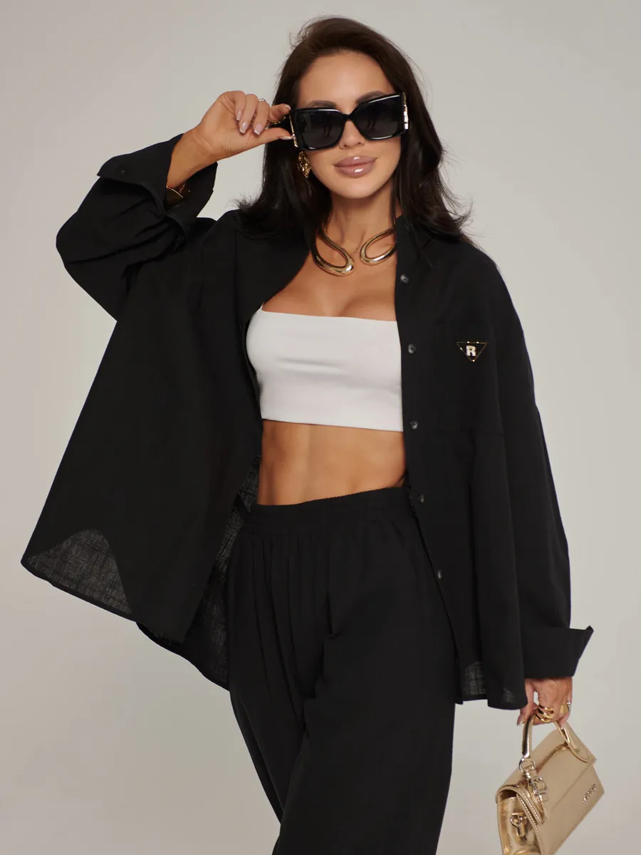 Черный костюм брючный летний